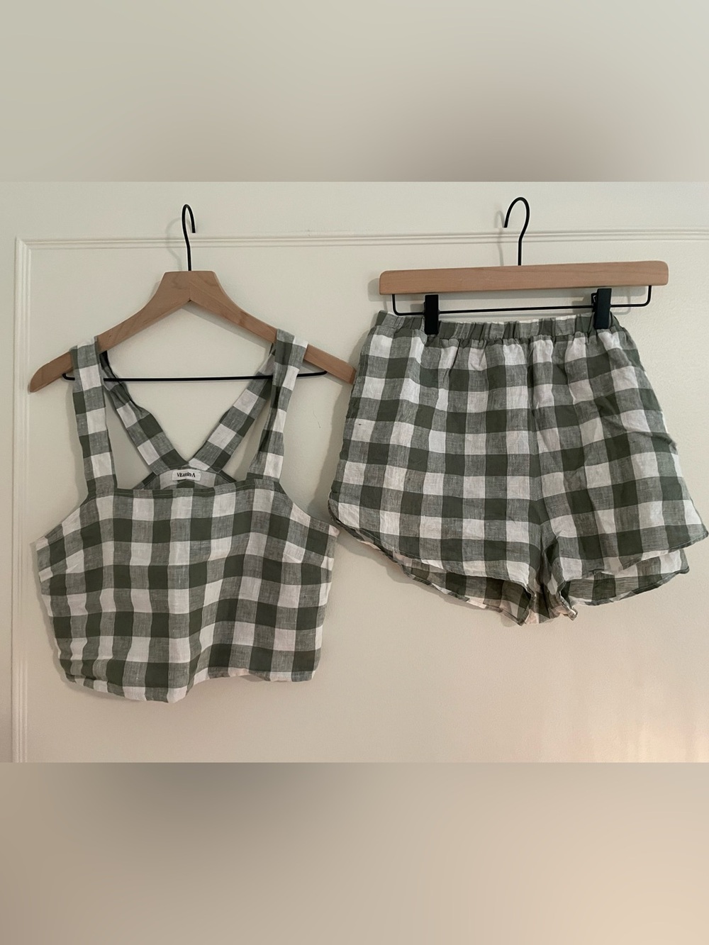 Vitamin A Tallows Linen set MED bottoms SMALL top EcoLinen Agave Gingham